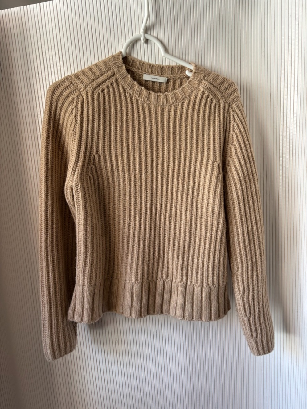 Vince Ribbed Crewneck Sweater in Light Taupe